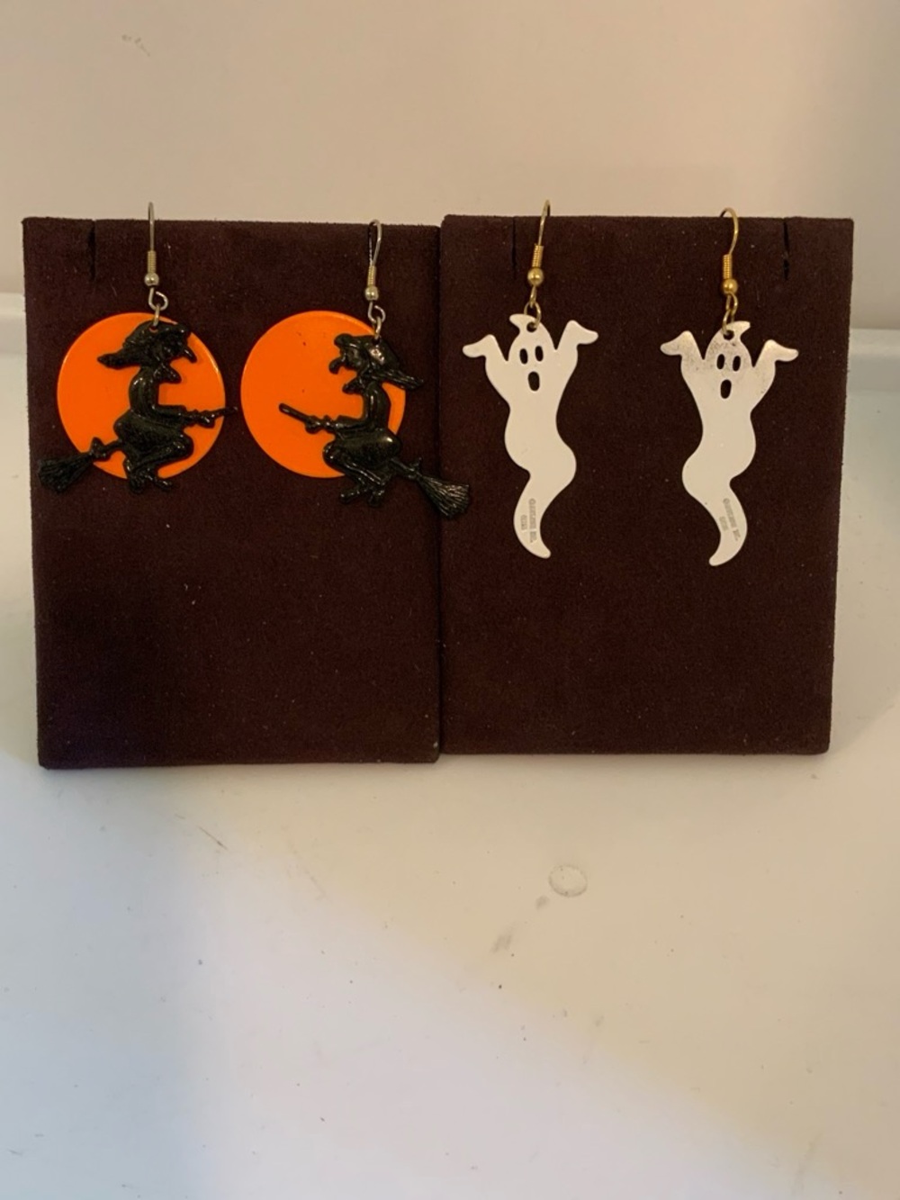 Halloween Kids Dangle Earring Set - Orange & White Witch and Ghost